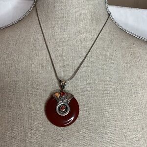 Vintage Carnelian /Agate and Sterling good vibes Asian style necklace